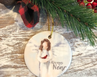 Angel and Cardinal Christmas Ornament, Bereavement gift, Loss of loved one, Tree trimming, Condolence, Remembrance, Sympathy