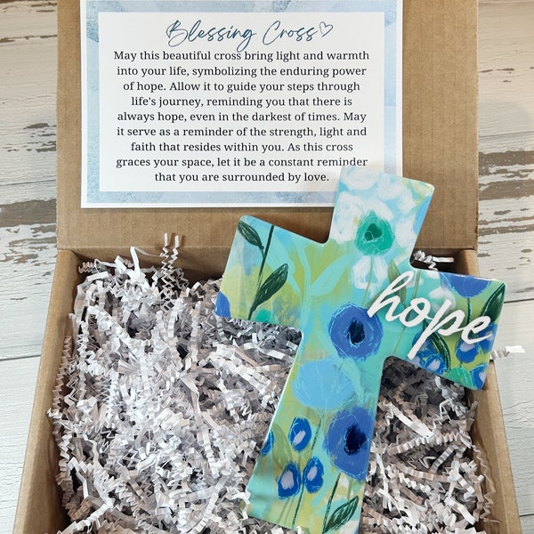 Hope Blessing Cross in Blue, Cross with Stand,  Encouragement gift, Get well gift, Gift of hope, Christian Gift
