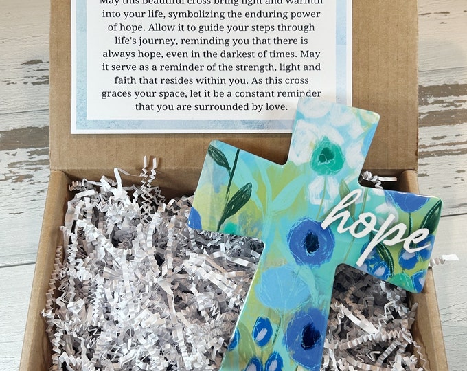 Hope Blessing Cross in Blue, Cross with Stand,  Encouragement gift, Get well gift, Gift of hope, Christian Gift