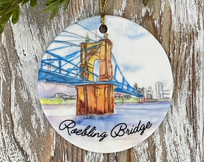 Cincinnati  Roebling Bridge Christmas Ornament, Cincinnati gift, Queen City, Cincy Christmas, Roebling Suspension Bridge