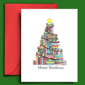 Carte de Noël pour amoureux des livres, rat de bibliothèque, bibliothécaire, membres d'un club de lecture - carte vierge A5 Merry Bookmas