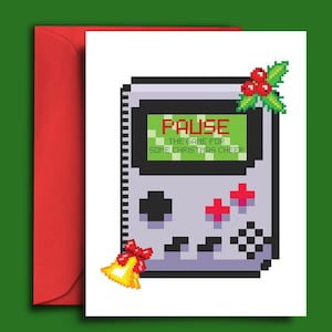Bonita tarjeta navideña para videojuegos: pausa el juego para disfrutar de la alegría navideña - Tarjeta en blanco estándar A5