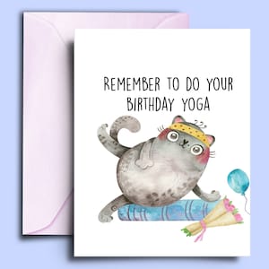 Cute Yoga Birthday Card For Cat Lover, Yogi, Yoga Instructor, Yoga Teacher, Yoga Lover,  Small A5 Blank Card With White Envelope