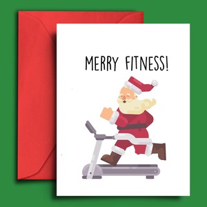 Lustige niedliche Weihnachtsmann Weihnachtskarte für Fitness-Studio Ratte, Fitness-Trainer, Workout Buddy, Personal Trainer - Merry Fitness! - A5 Blanko Weihnachtskarte