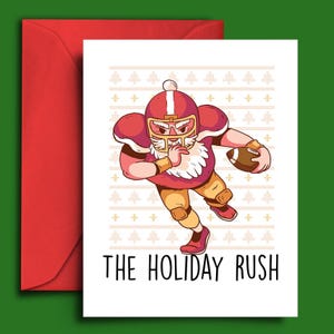 Tarjeta navideña de fútbol americano - Tarjeta en blanco tamaño A5 - The Holiday Rush - Tarjeta navideña para entrenador de fútbol, jugador de fútbol