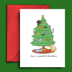 Carte de sapin de Noël fantaisiste - carte vierge A5 - passez un Noël parfait - jolie carte de Noël jeu de mots chat pour les amoureux des chats