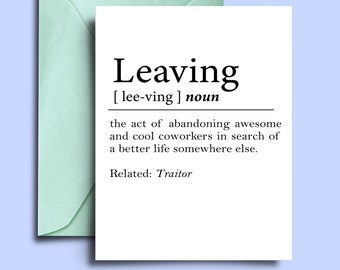 Rude Sarcastic Farewell Card, Goodbye Card For Coworkers Leaving For New Job - Funny Moving Out, Good Luck Card - Definition Of Leaving