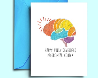 25th Birthday Card - Happy Fully Developed Prefrontal Cortex Funny Brain Anatomy Birthday Card For Nurse, Neuroscience, Psych Student