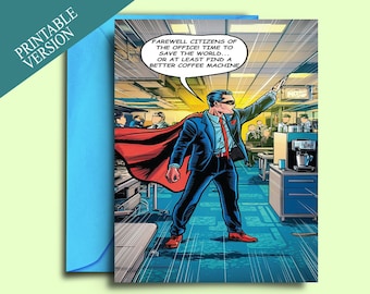 Printable Funny Superhero Themed Farewell Card for Coworker / Boss - Goodbye Card, Going Away Card for Farewell Party