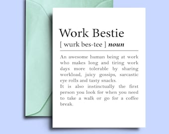 Farewell Card - Work Bestie Definition Greeting Card For Coworker - For Colleague Leaving For New Job, Sabbatical, Retirement, Maternity