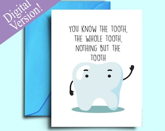 Tarjeta divertida de graduación de odontología: Juego de palabras con dientes (tarjeta imprimible A5)