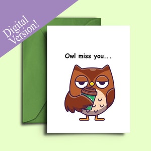 Imprimable Funny Owl Pun Adieu, carte d'adieu pour les collègues, amis, enseignants partant, carte de départ - imprimer à la maison carte vierge