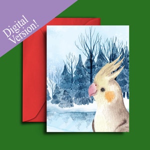 Printable Cockatiel Christmas, Birthday, Greeting Card - Watercolor Cockatiel Art A5 Blank Card for Bird Lover
