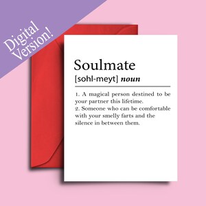 Carte d'amour de définition d'âme sœur drôle imprimable, carte d'anniversaire pour femme, mari, petite amie, petit ami - carte vierge A5
