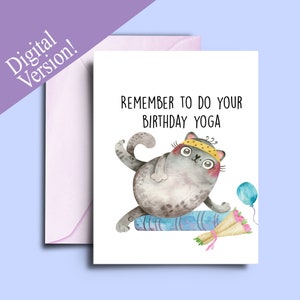 Funny Cute Yoga Birthday Card - Printable PDF Digital Download - Print at home Card for Yoga Instructor, Yogis, Yoga Lover - A5 Blank Card