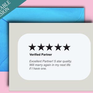 Druckbare lustige Ehe Karte - 5 Sterne Partner Bewertung Karte - romantische Jubiläumskarte für Mann Frau