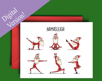 Printable Yoga Christmas Card, Yoga Greeting Cards for Yoga Teachers, Yoga Lovers, Yogis - A5 Blank Card Template - Funny Cute Card