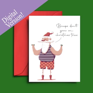 Carte de Noël drôle de biceps - cartes de voeux A5 imprimables de gymnastique et d'entraînement, cartes de vacances pour entraîneur personnel et instructeur de conditionnement physique
