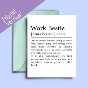 Printable Funny Work Bestie Definition Farewell Card for Coworker Leaving, Colleague Landing New Job - Appreciation Card