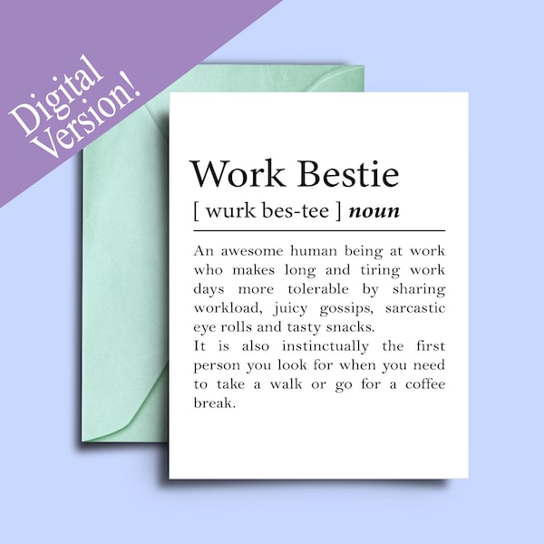 Printable Funny Work Bestie Definition Farewell Card for Coworker Leaving, Colleague Landing New Job - Appreciation Card