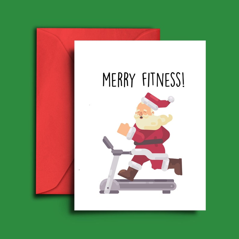 Funny Cute Santa Christmas Card for Gym Rat Fitness Etsy