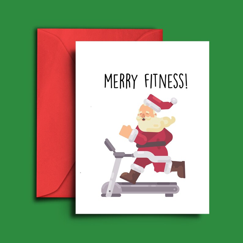Funny Cute Santa Christmas Card for Gym Rat, Fitness Instructor