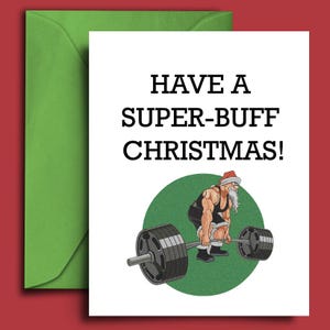 Buff Santa Christmas Card For Personal Trainer, Gym Buddy, Fitness Instructor - A5 Blank Card - Funny Xmas Card For Weightlifters