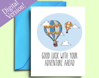 Farewell Card for Friends Hot Air Balloon Printable Good Luck Cards Colleague Co-workers Moving Away Going Away Leaving Job  Bon Voyage Card