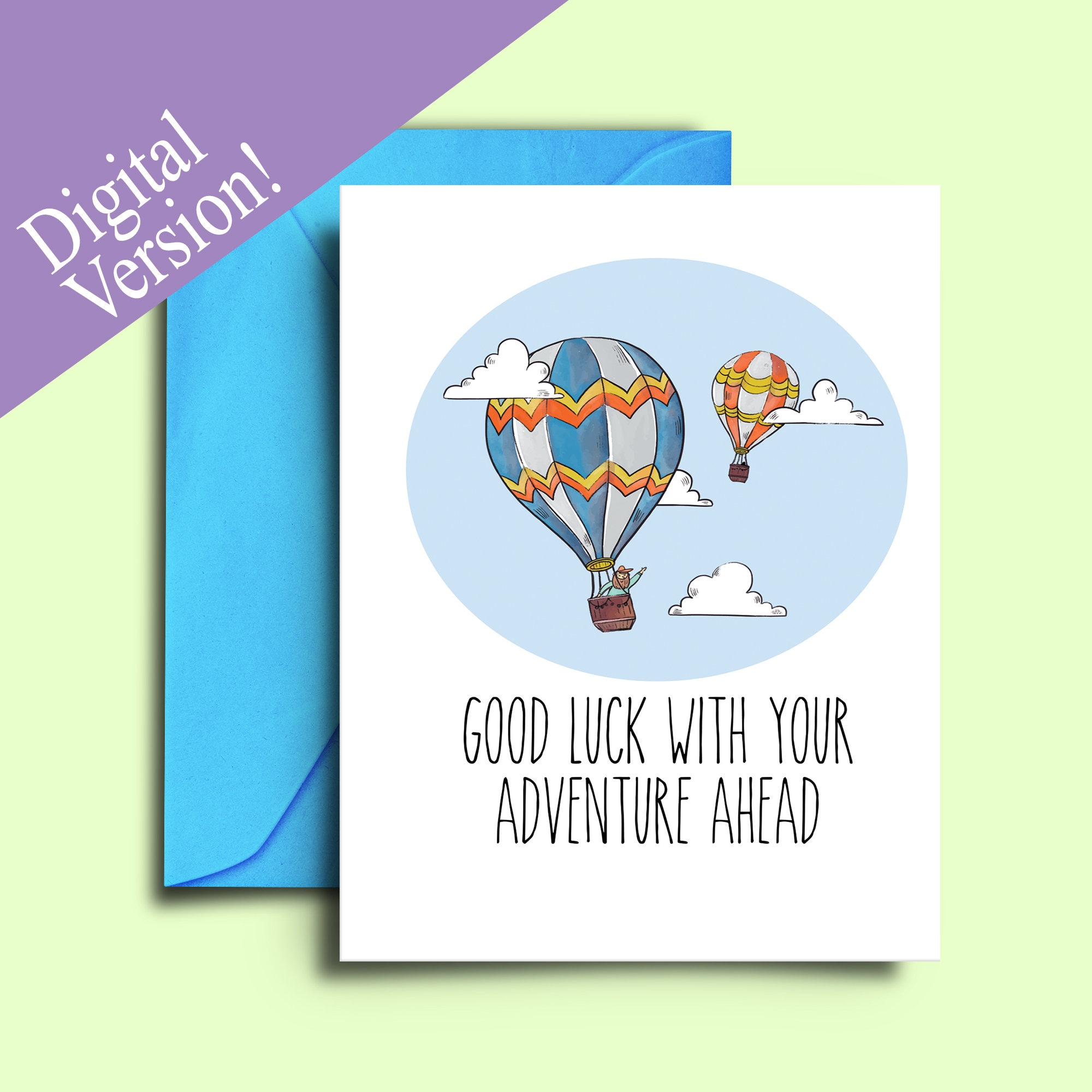 Farewell Card for Friends Hot Air Balloon Printable Good Luck Cards Colleague Co-workers Moving ...