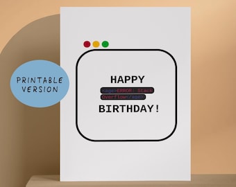 Funny Programmer Birthday Card, Stack Overflow Error (Digital Download)