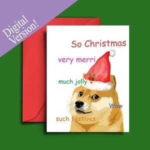 Lot de cartes de Noël imprimables Doge Meme - lot de 5, lot de 10 cartes vierges A5 pour les fêtes de fin d'année - carte meme drôle et mignonne pour les amateurs de meme