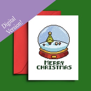 Afdrukbare kerstkaart voor retro videogamer - geeky, nerdy 8-bits kunst kerstkaart voor gamer, vriend, vader, stiefvader - blanco A5-kaart