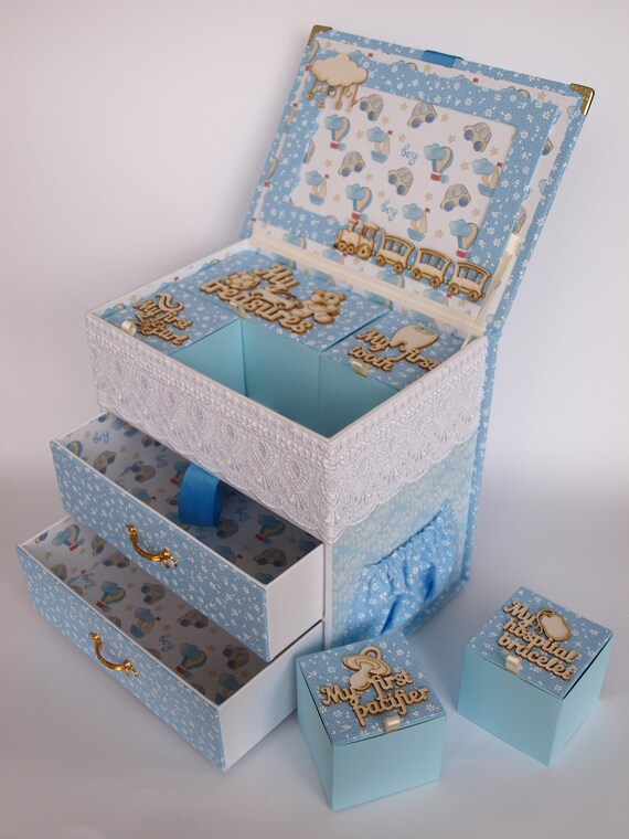 Large Keepsake box baby Boy blue Christening Baby Shower Gift Box card making