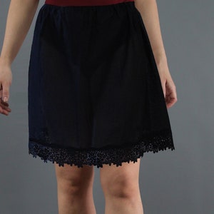 Black Cotton Lawn Slip Skirt with Guipure Lace Edge Underskirt Petticoat