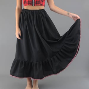 Black Cotton Petticoat, Tartan Ribbon Edging -  Choose Length + Waist