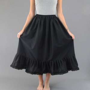 Black cotton petticoat with lace edging, broiderie anglaise edging or plain made to any length or waist size