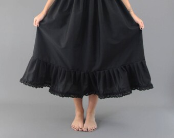Made to Measure Black Cotton Petticoat With Ditsy Flower Print Edging 