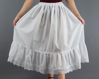 Lightweight White Summer Petticoat with Flower Guipure Lace Trim - Made to Order