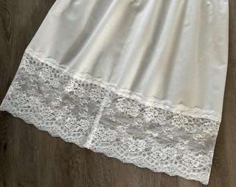 Ivory Cotton Half Slip with Extra Wide Lace Edging  - Choose Waist and Length to Order