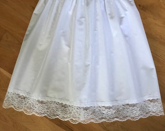 Simple White Cotton Lawn Half Slip with Lace Edging  - Choose Waist and Length to Order