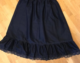 Navy Cotton Petticoat Skirt Lace Edged Lightweight Lawn Custom Made