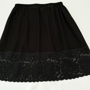 Black Cotton Slip with Extra Wide Cotton Lace Edging - Choose Length + Waist