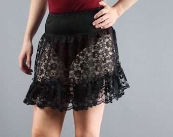 Short Black Mini Lace Petticoat Underskirt