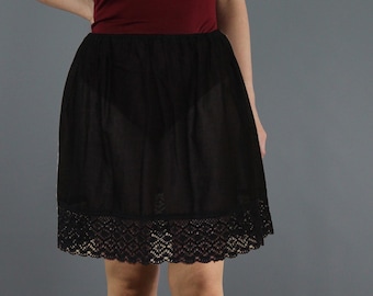Black Cotton Lawn Lace Slip Skirt Extender Underskirt Petticoat