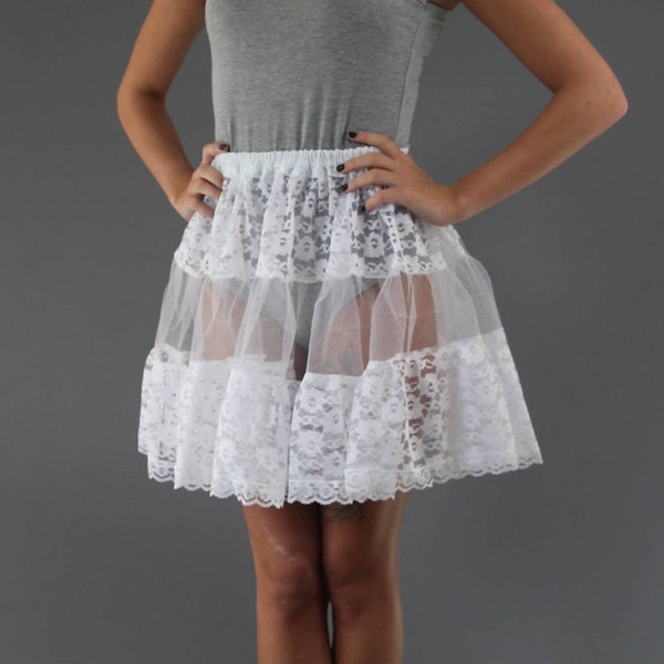 White Lace Petticoat edged in Delicate Lace Trim