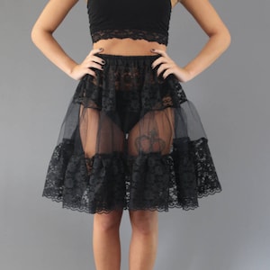 Black Lace Petticoat edged in Delicate Lace Trim