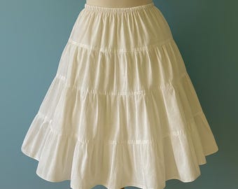 Ivory Tiered Full Cotton Petticoat Choose Length + Waist