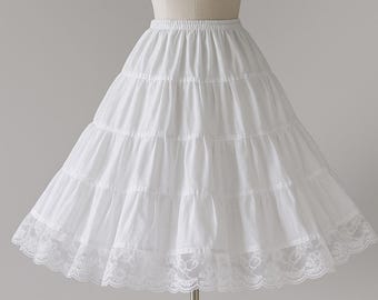 Lace Edged  Cotton Petticoat White 50s Style Choose Length + Waist