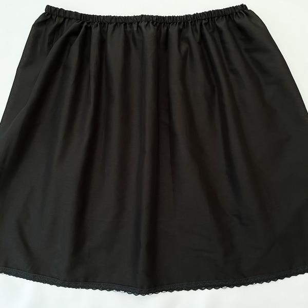 Black Cotton Half Slip - Lace Edged - Choose Length + Waist