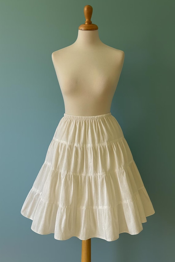 Ivory Tiered Full Cotton Petticoat Choose Length + Waist